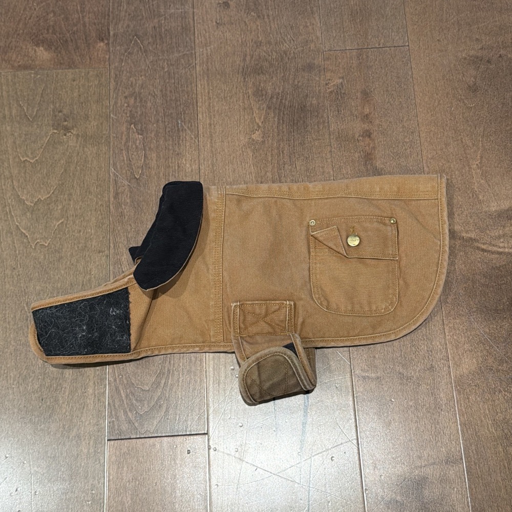 Carhartt M Brown Black Insulated Canvas Dog Coat Used Strap Discolored